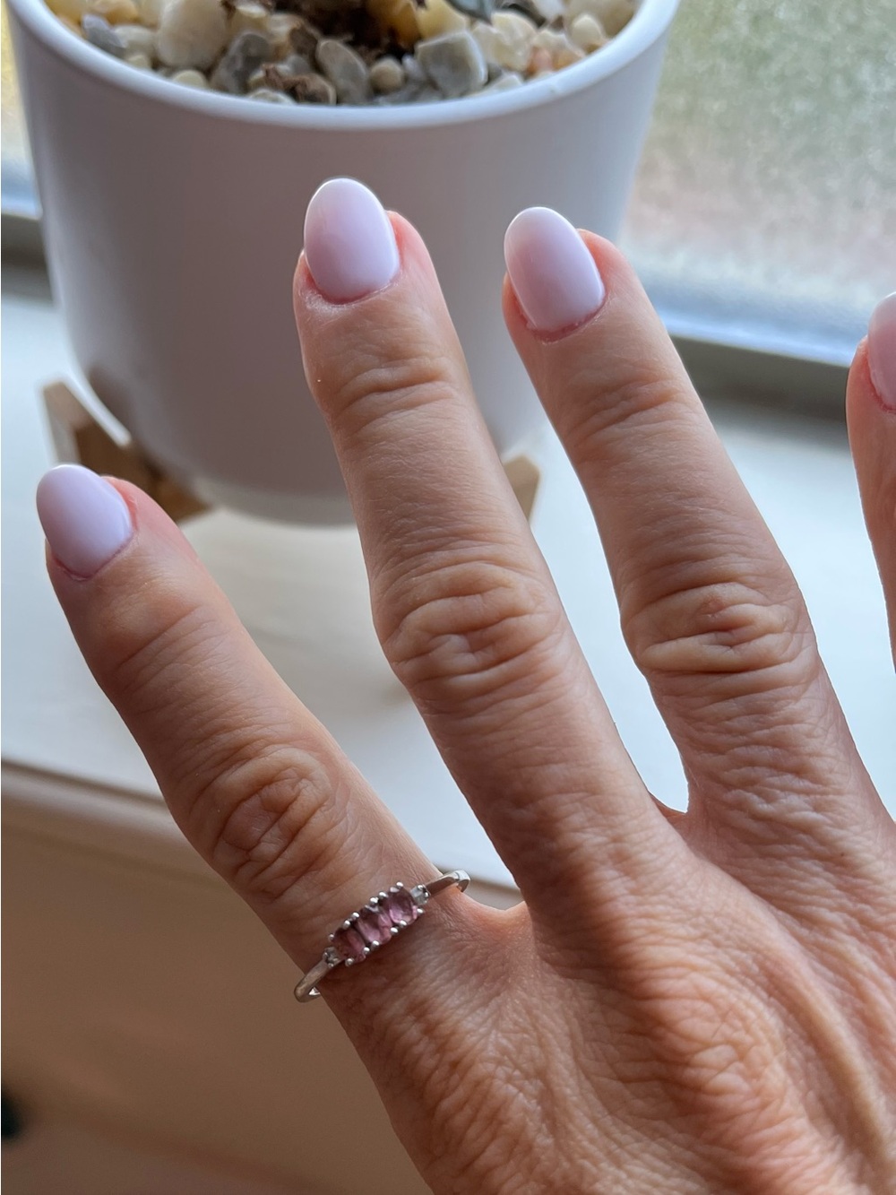 Delicate Pink Stone Sterling Silver Ring - Women Jewelry - size 10